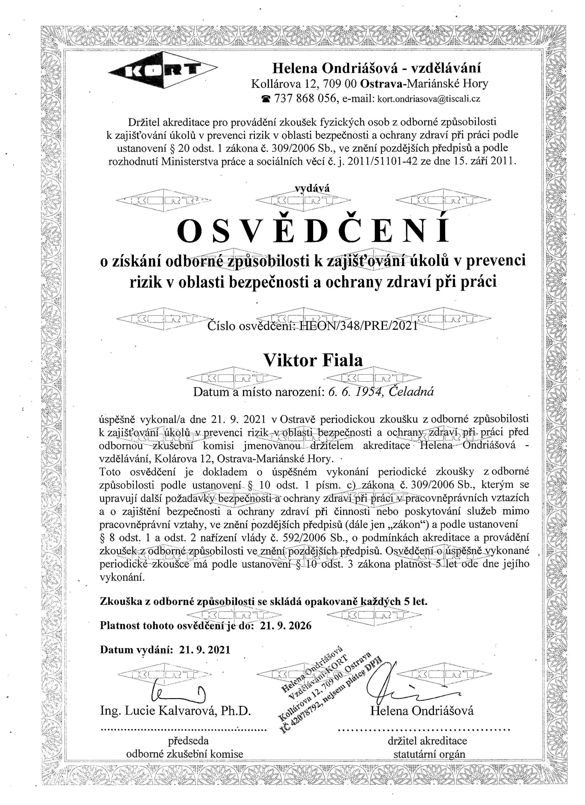 Osvědčení BOZP